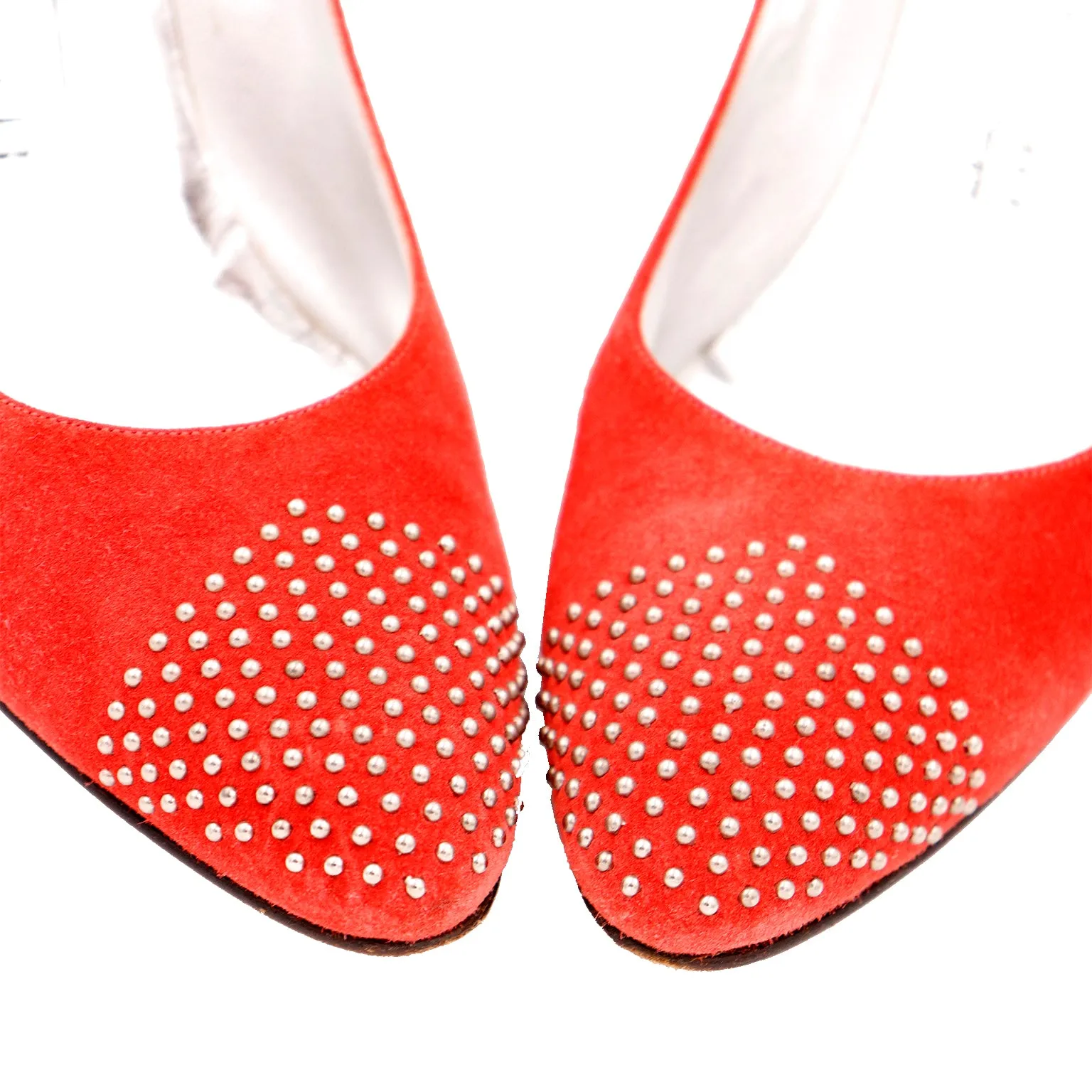 1980s Bruno Magli Vintage Shoes Red Heeled Pumps With Gold Studs