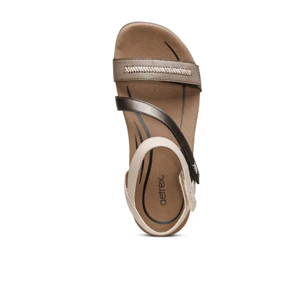 Aetrex Women's Gabby Adjustable Quarter Strap Sandal Stone