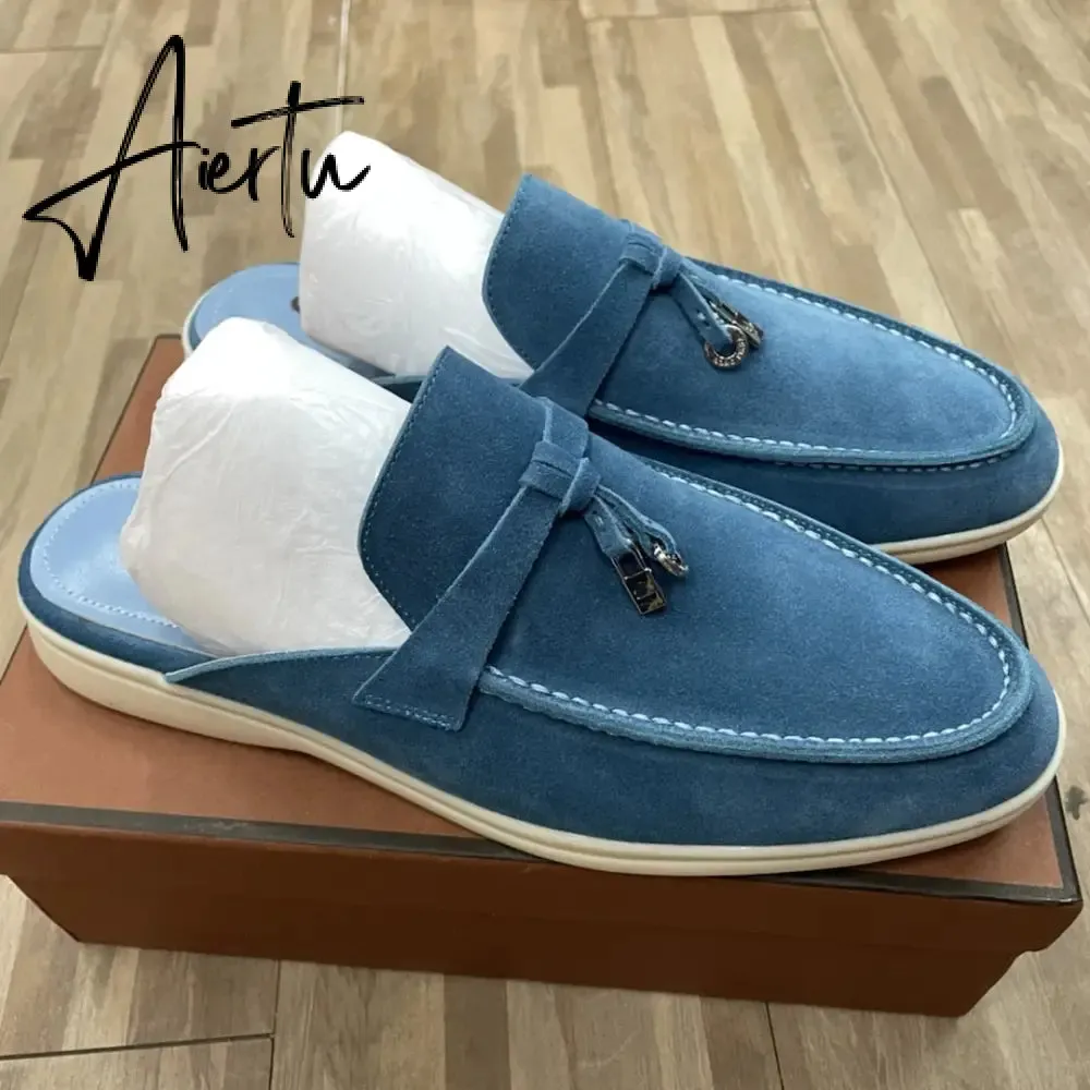 Aiertu  Top Quality LP Summer New Round Head Flat Slippers Pendant Ladies Fashion Comfortable Lok Fu Wool Casual Women Sandals