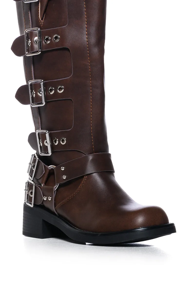 AZALEA WANG BUCKLEDUP BROWN RIDING BOOTIE