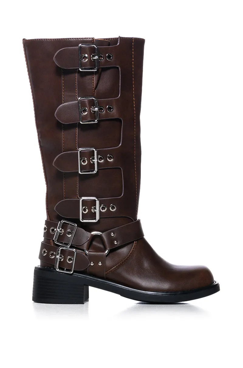 AZALEA WANG BUCKLEDUP BROWN RIDING BOOTIE