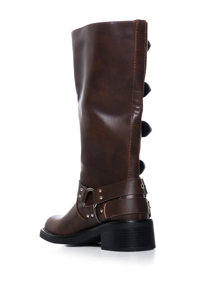 AZALEA WANG BUCKLEDUP BROWN RIDING BOOTIE