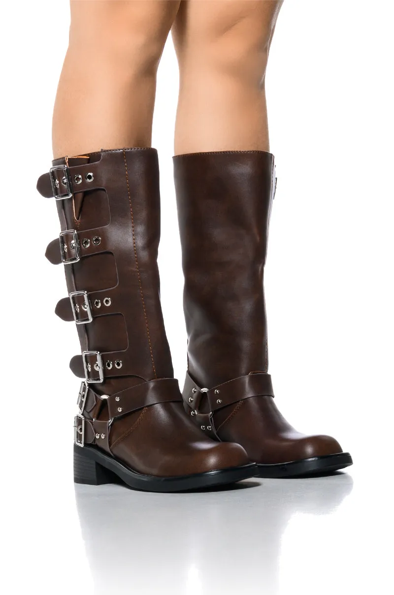 AZALEA WANG BUCKLEDUP BROWN RIDING BOOTIE