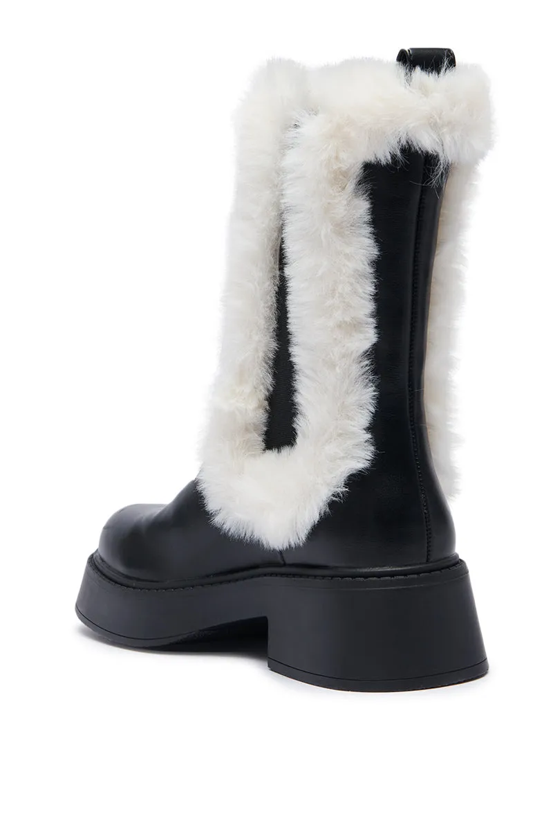 AZALEA WANG HEART THROB BLACK WHITE SHERLING LINING BOOTIE