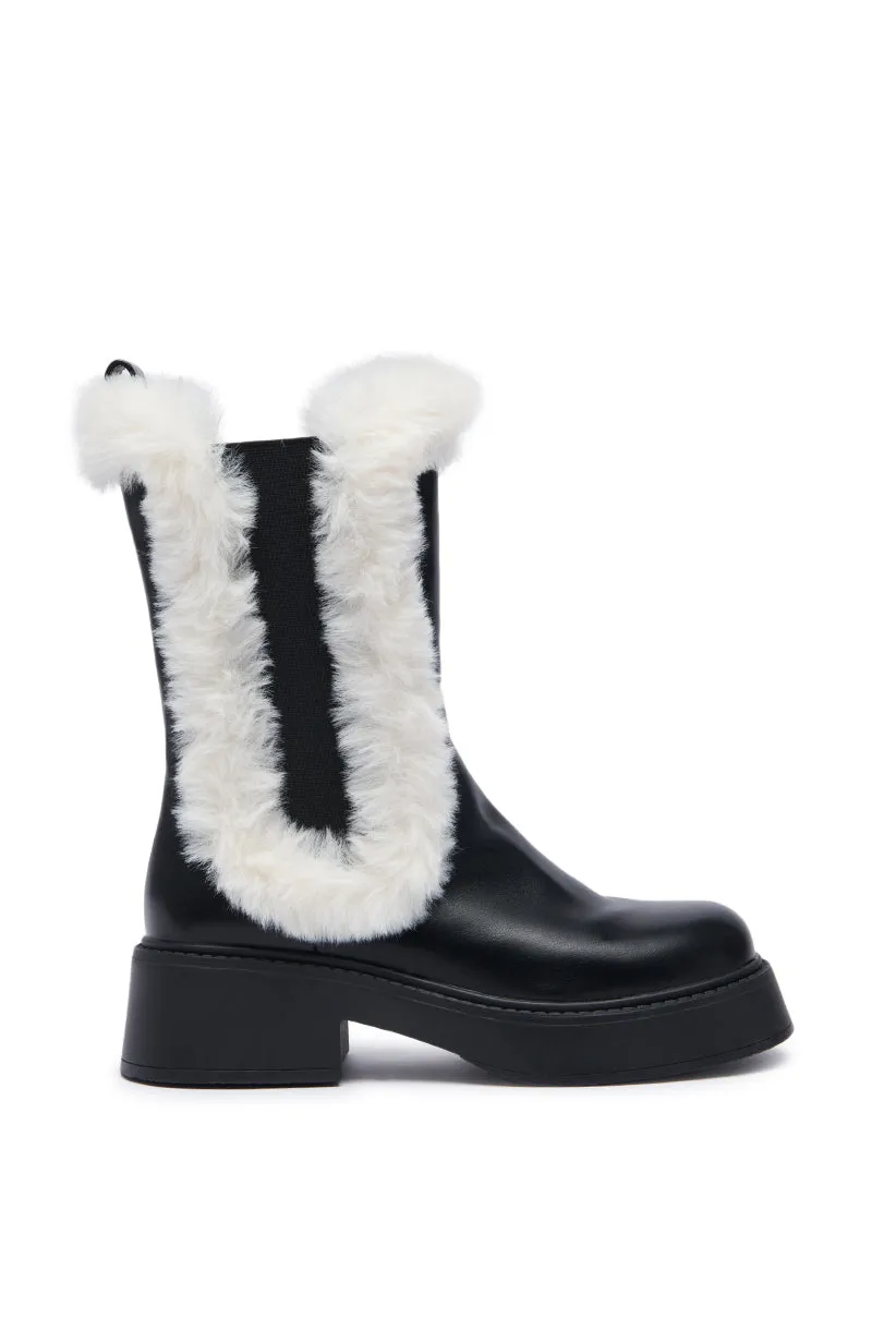 AZALEA WANG HEART THROB BLACK WHITE SHERLING LINING BOOTIE