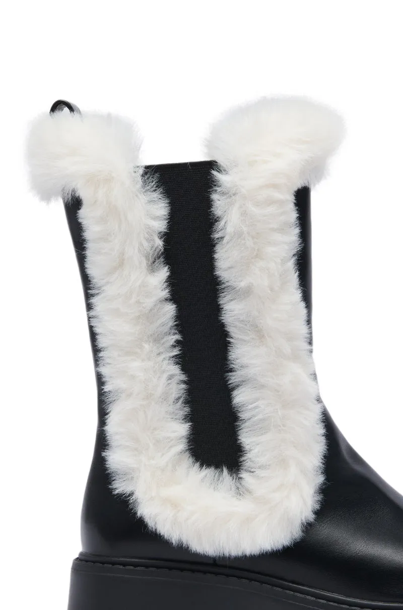 AZALEA WANG HEART THROB BLACK WHITE SHERLING LINING BOOTIE