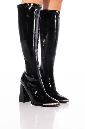 AZALEA WANG JAZZY PATENT KNEE HIGH BOOT IN BLACK