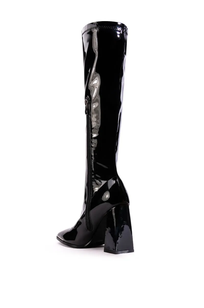 AZALEA WANG JAZZY PATENT KNEE HIGH BOOT IN BLACK