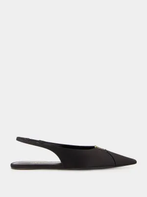 Black Babylone Satin Crepe Slingback Flats