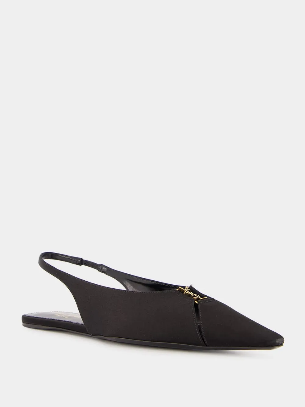 Black Babylone Satin Crepe Slingback Flats