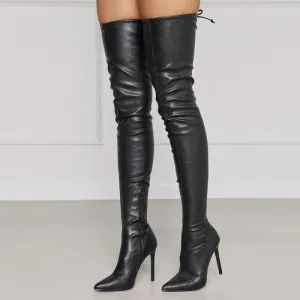 Black Leather Pointed High Stiletto Knee Ladies Boots