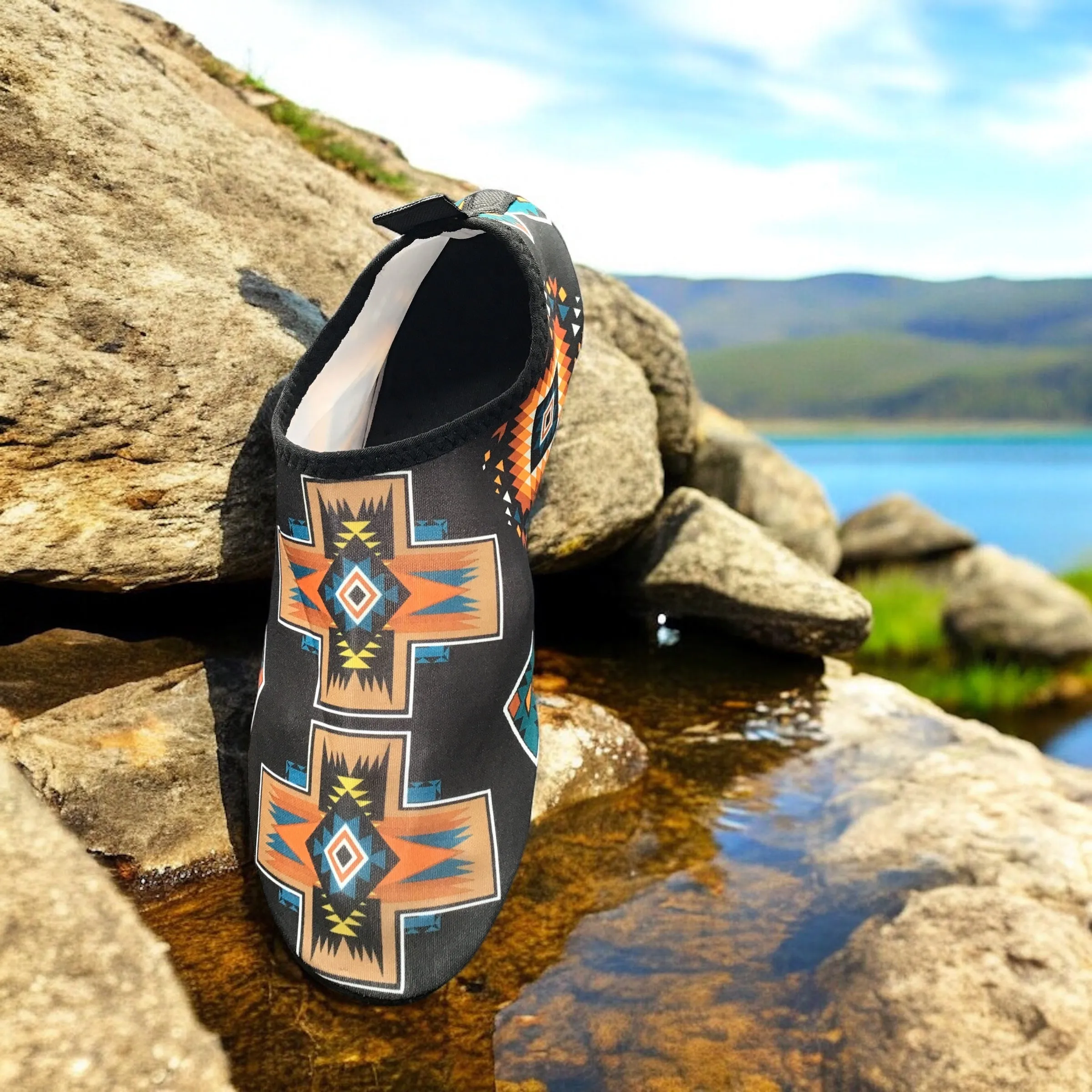 Black Native Print American Aqua Shoes