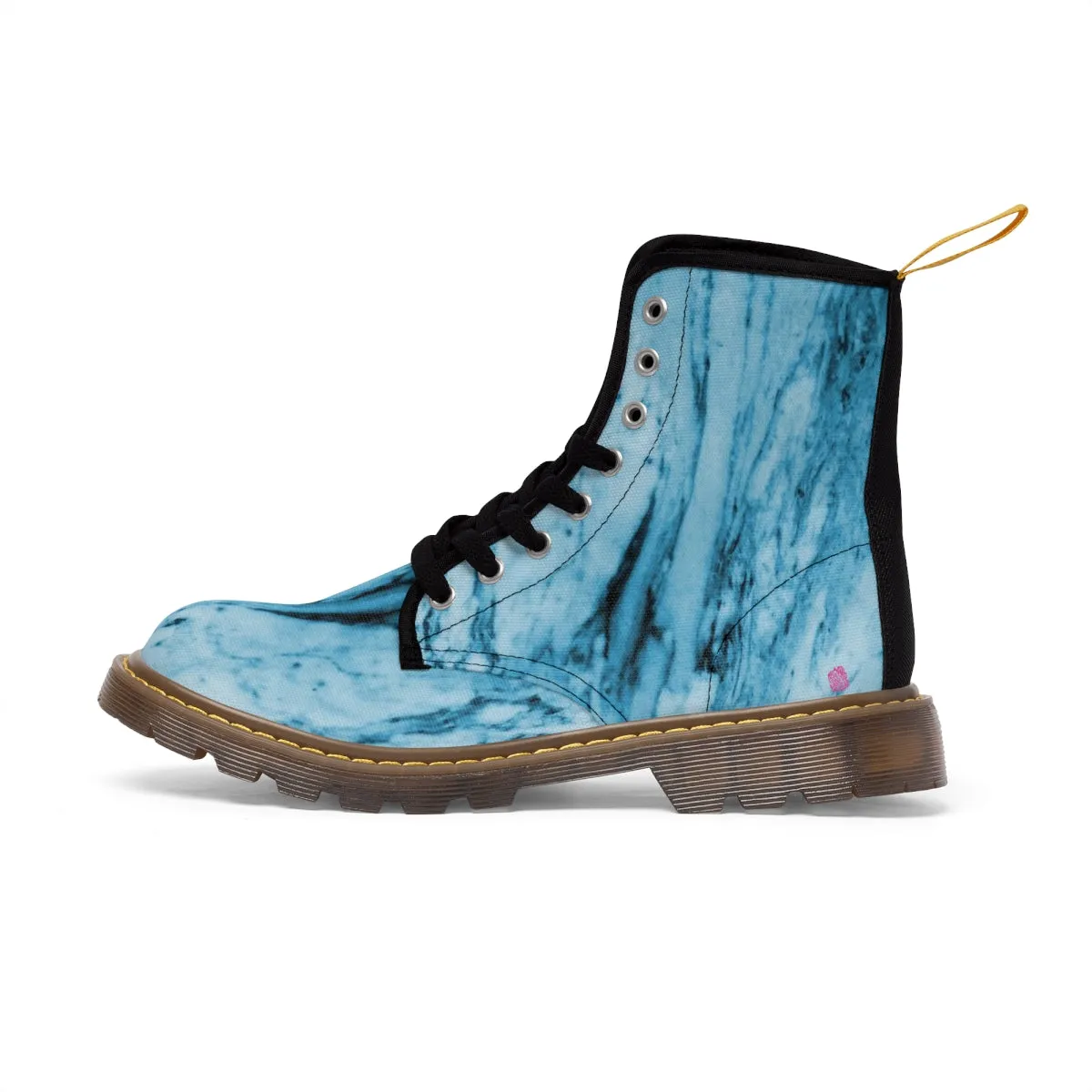 Blue Marbled Women's Canvas Boots, Best Marble Print Best Laced Up Winter Boots For Women (US Size 6.5-11)