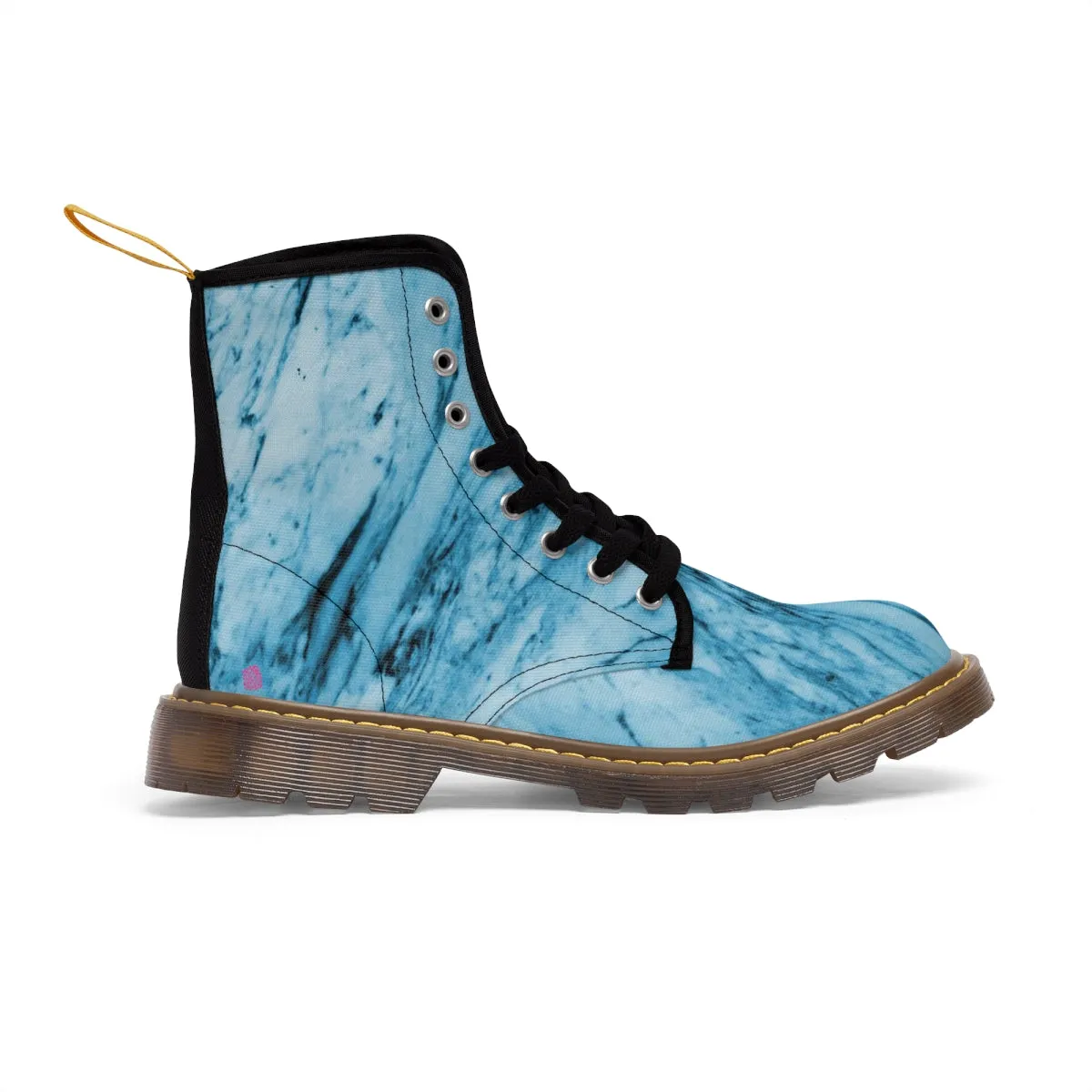 Blue Marbled Women's Canvas Boots, Best Marble Print Best Laced Up Winter Boots For Women (US Size 6.5-11)