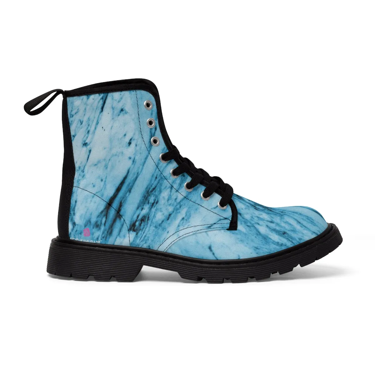 Blue Marbled Women's Canvas Boots, Best Marble Print Best Laced Up Winter Boots For Women (US Size 6.5-11)