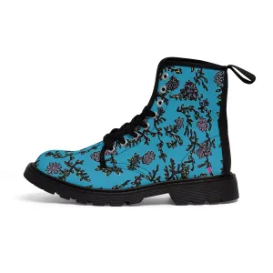 Blue Turquoise Fall Women's Boots, Purple Floral Women's Boots, Best Winter Boots For Women (US Size 6.5-11)