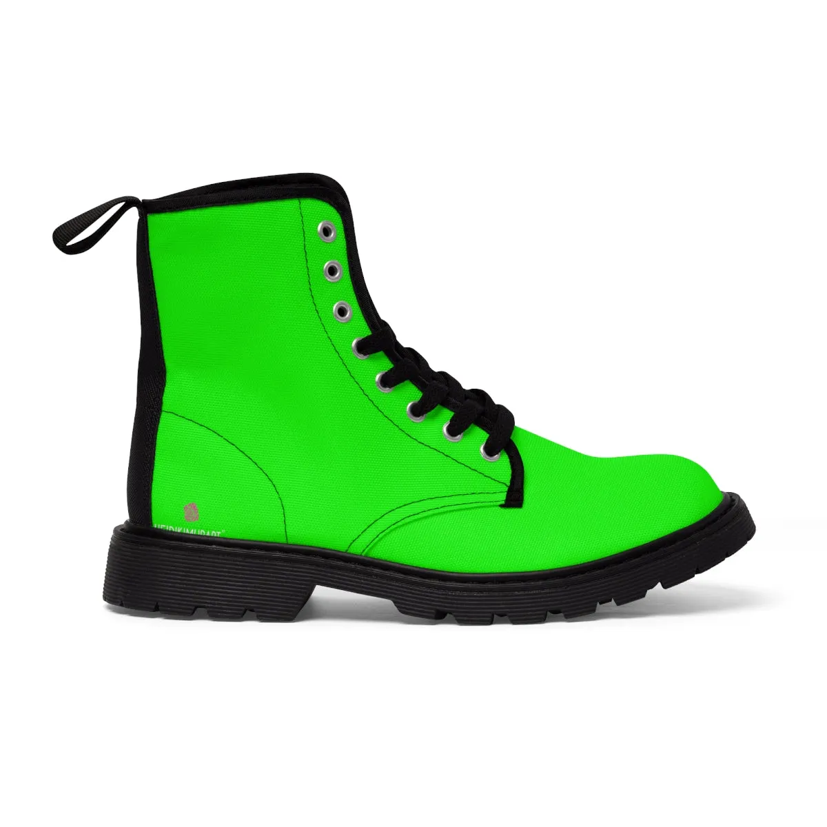 Bright Green Women's Canvas Boots, Bright Green Solid Green Print Winter Boots For Women