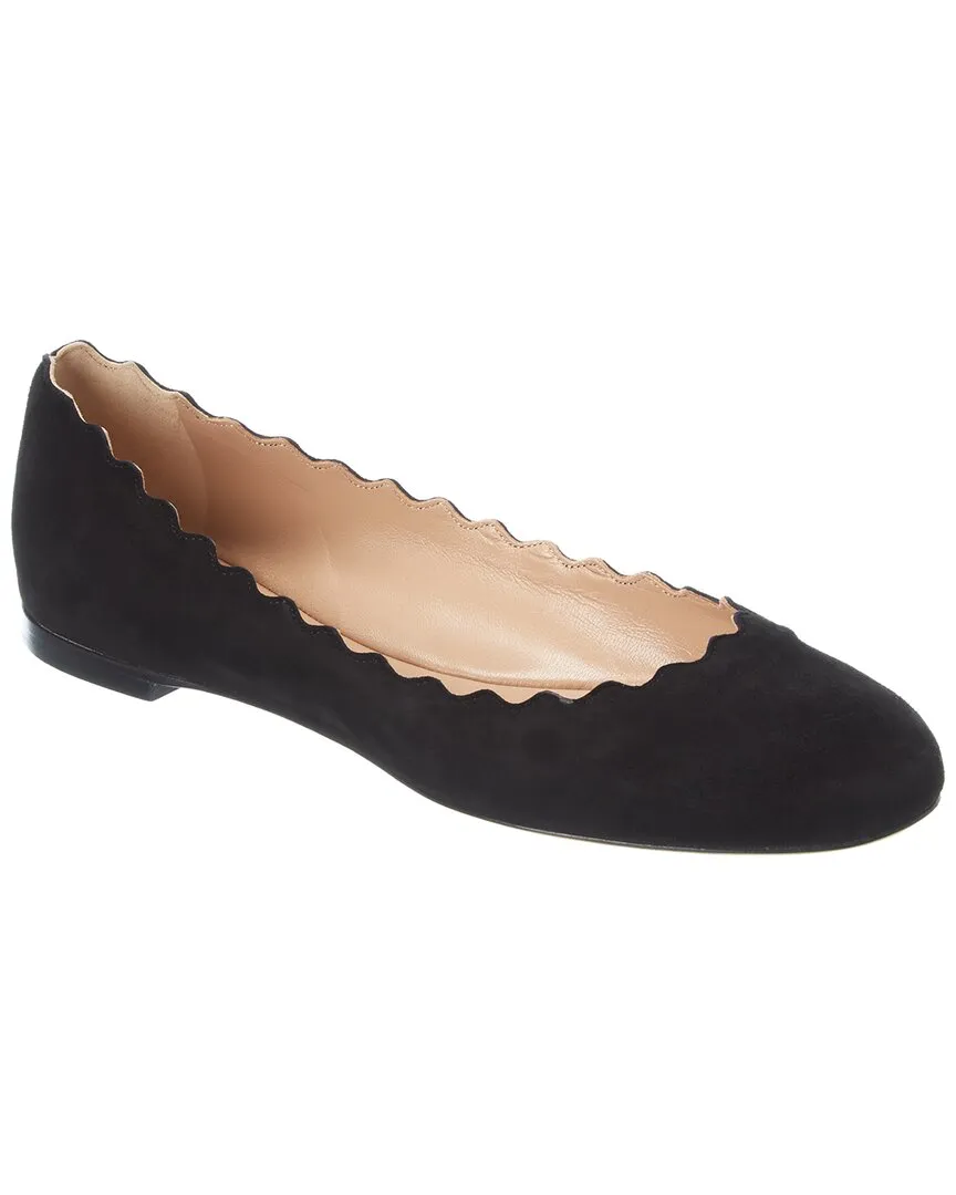 Chloé Lauren Scalloped Suede Ballerina Flat, 36