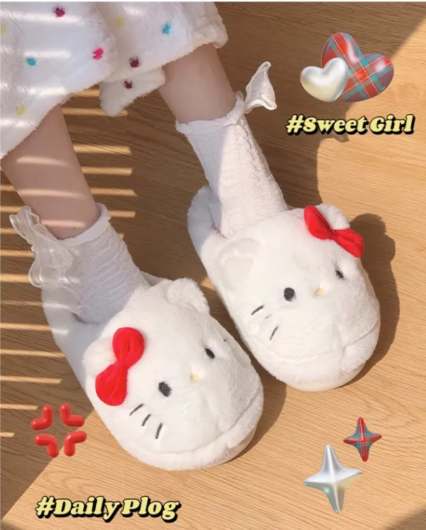 Cute Kitty Fuzzy House Slippers