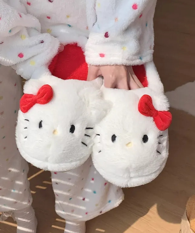 Cute Kitty Fuzzy House Slippers