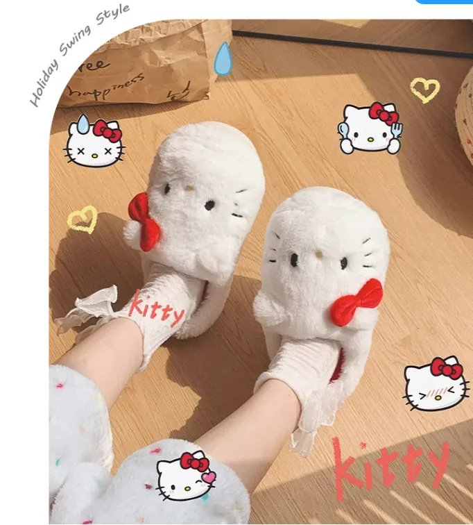 Cute Kitty Fuzzy House Slippers