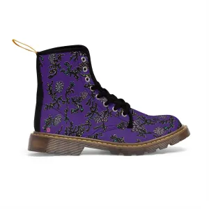 Dark Purple Floral Women's Boots, Purple Floral Women's Boots, Best Winter Boots For Women (US Size 6.5-11)