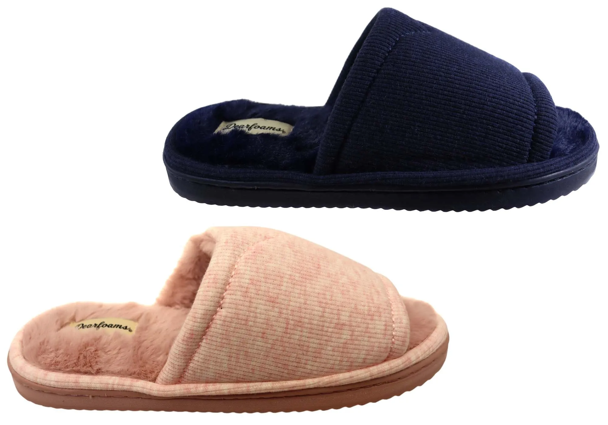 Dearfoams Womens Demi Rib Knit Slide Comfortable Open Toe Slippers