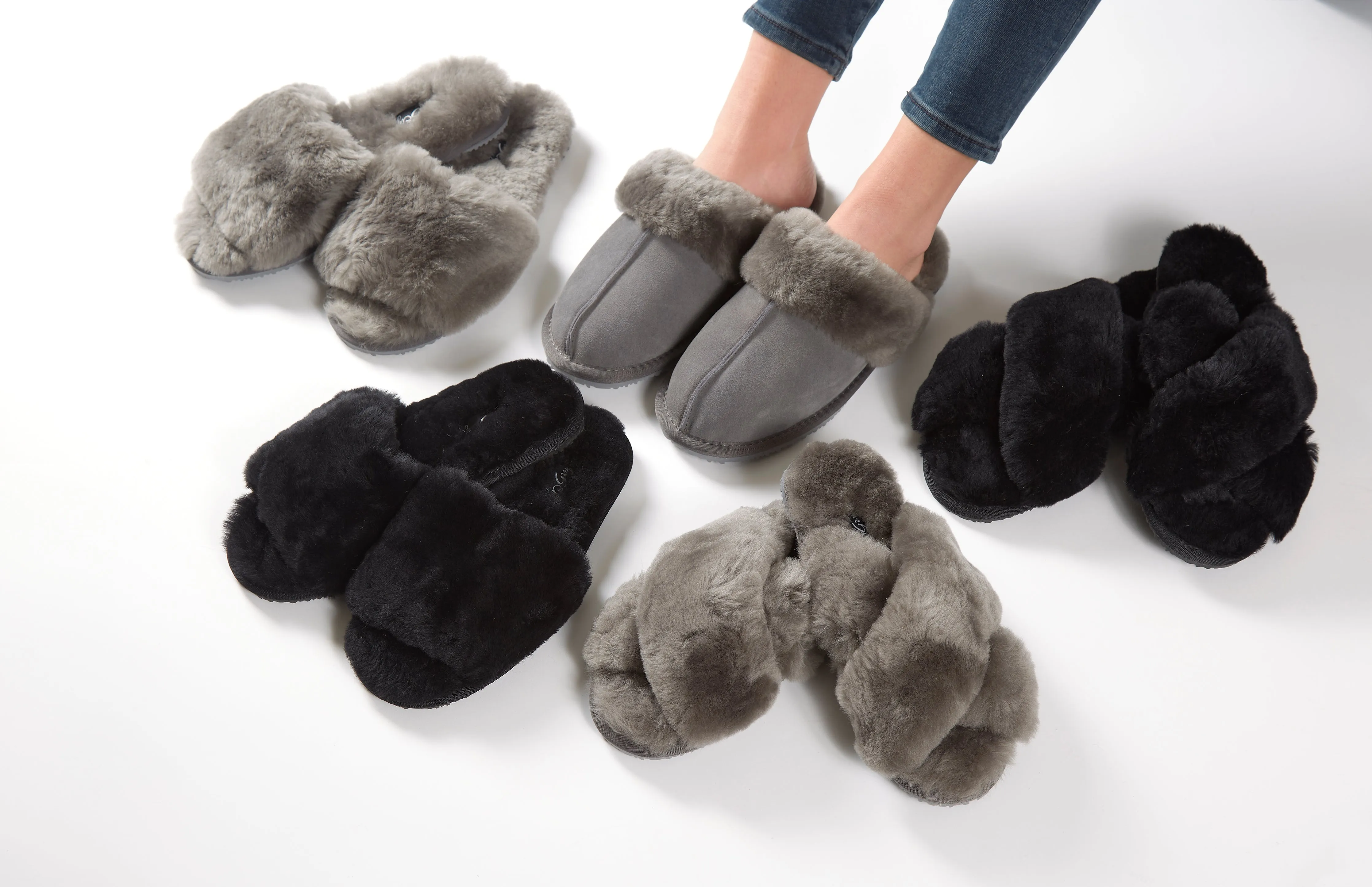 Deep Classic Dark Grey Luxury Sheepskin Slipper Slides