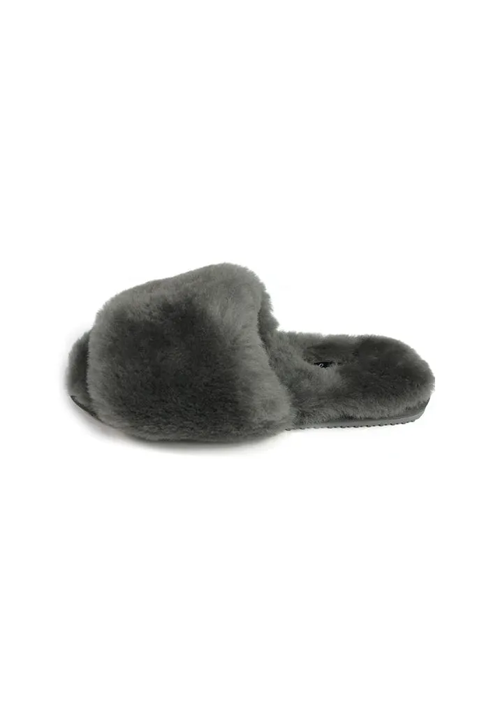 Deep Classic Dark Grey Luxury Sheepskin Slipper Slides