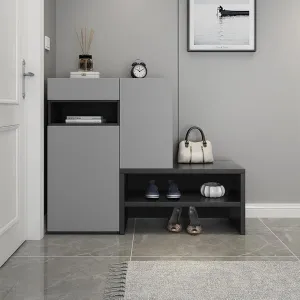 Fero Gray Corner Shoe Storage Cabinet with 7 Shelves & 1 Drawer Entryway Shoe Storage