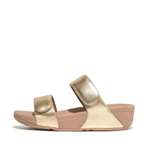 FitFlop Lulu Leather Velcro Adjustable Slides Platino