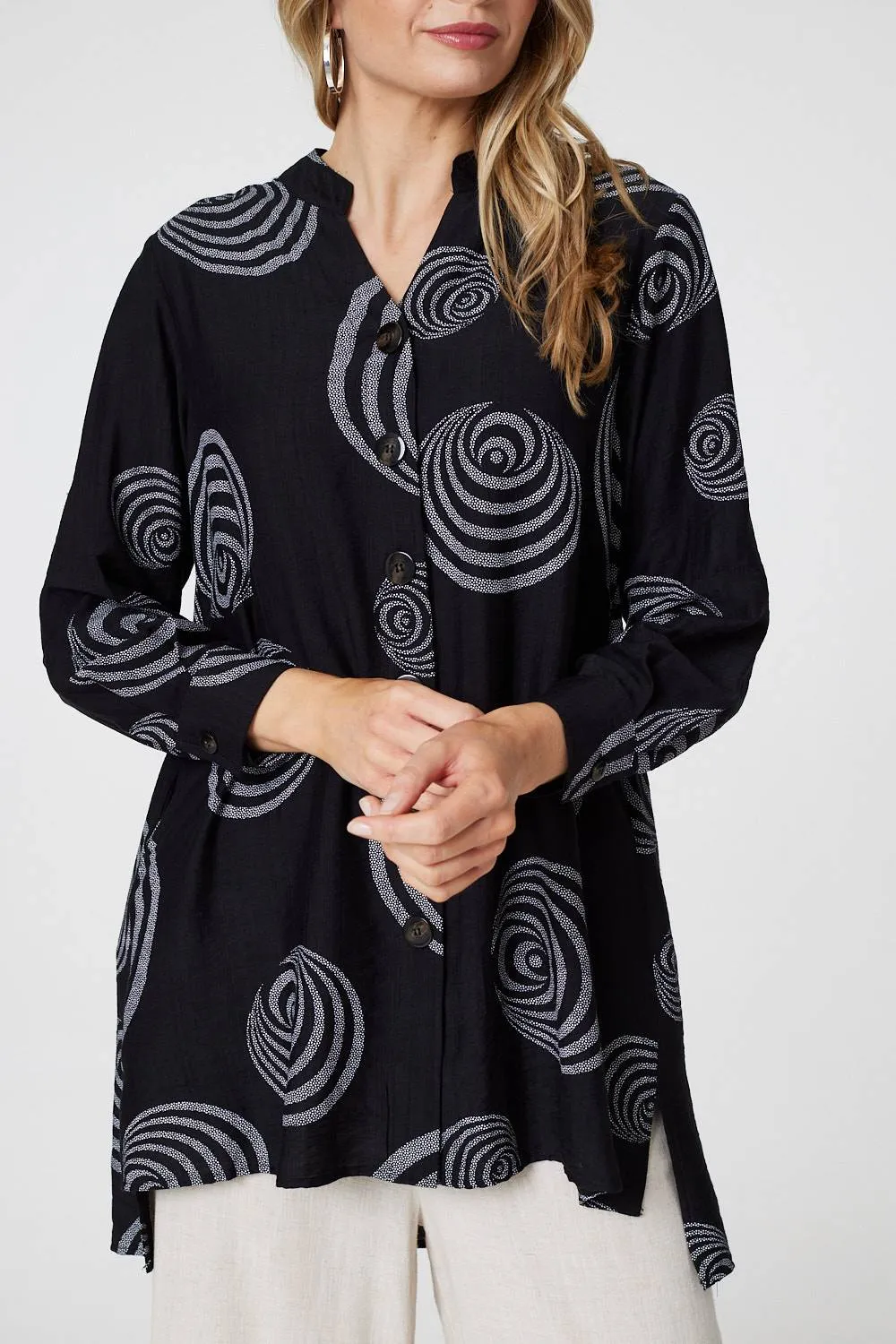 Geo Print Long Sleeve Relaxed Shirt