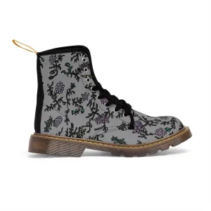 Gray Floral Print Women's Boots, Purple Floral Women's Boots, Best Winter Boots For Women (US Size 6.5-11)