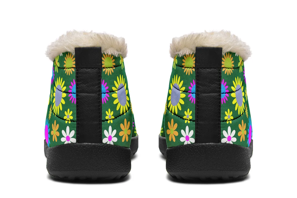 Green Retro Flowers Winter Shoes