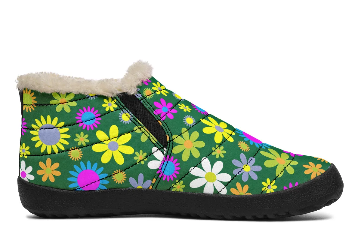 Green Retro Flowers Winter Shoes