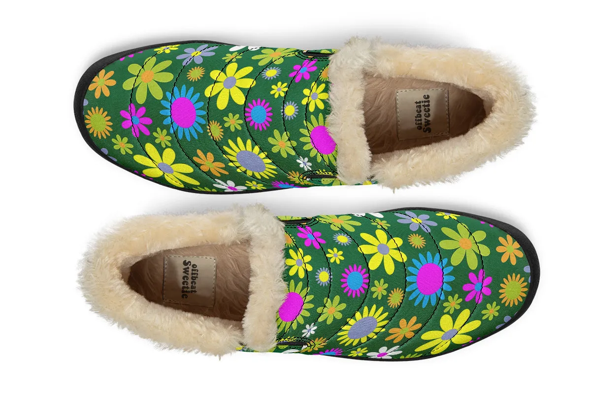 Green Retro Flowers Winter Shoes