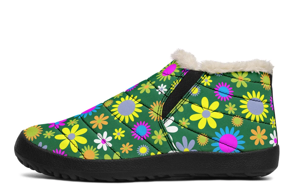 Green Retro Flowers Winter Shoes