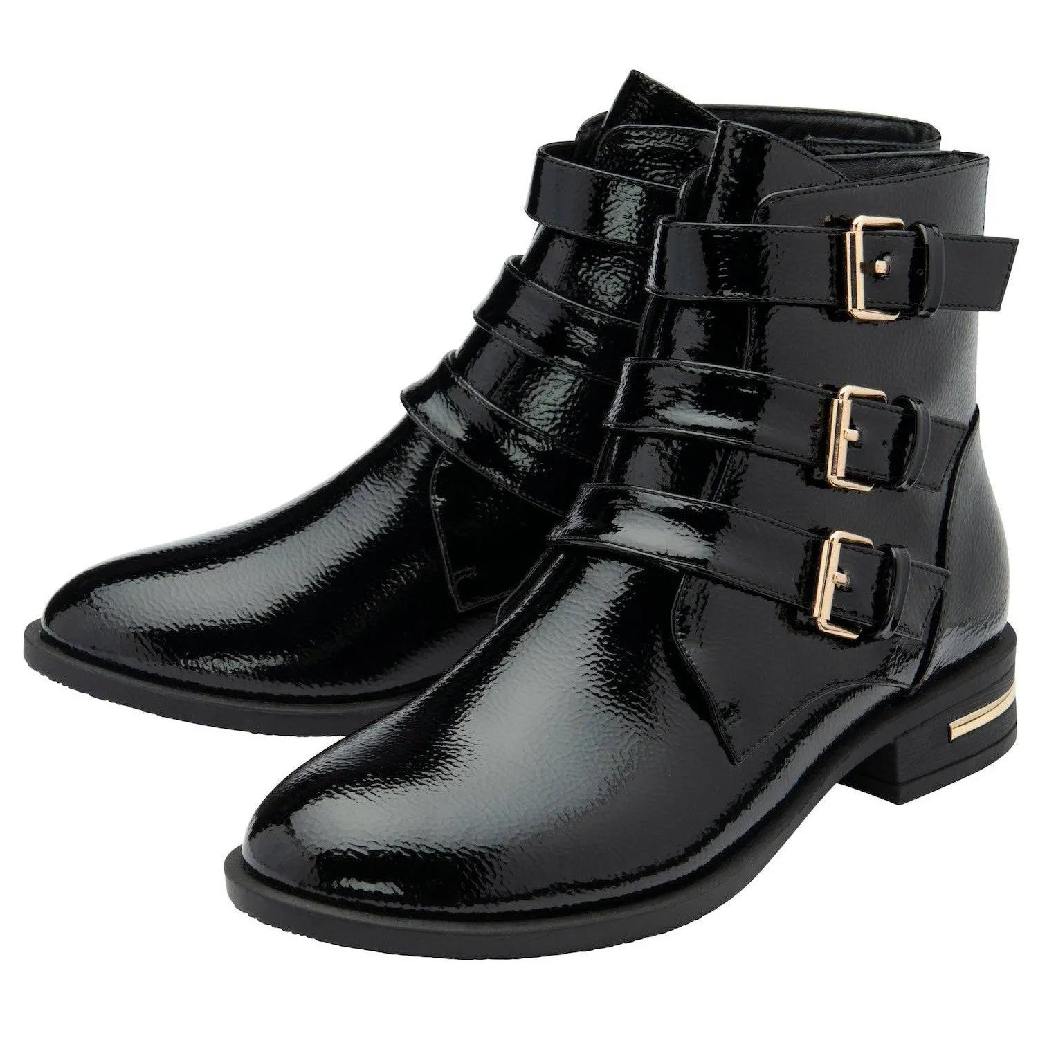 Lotus Valencia Ladies Black Patent Side Zip Ankle Boots