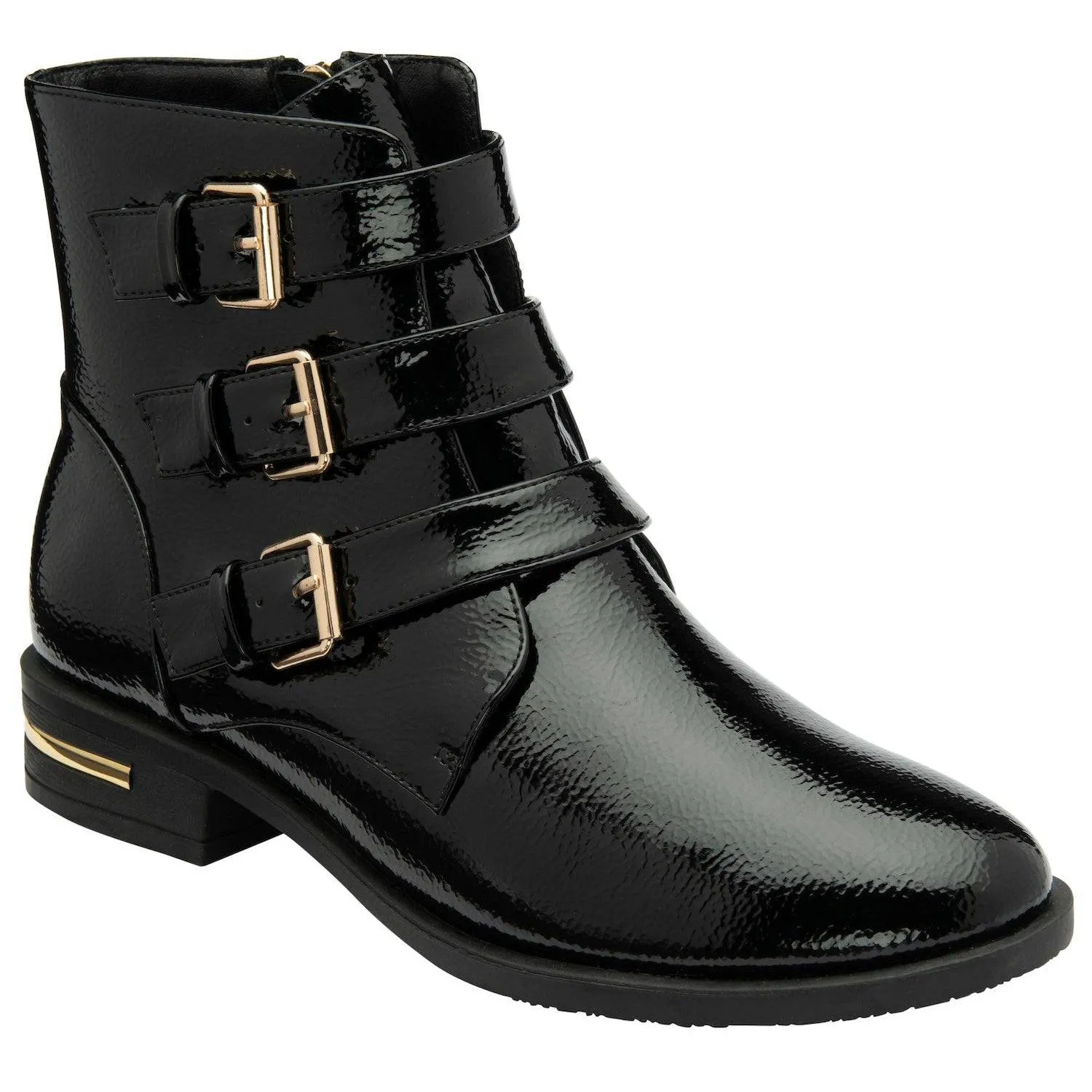 Lotus Valencia Ladies Black Patent Side Zip Ankle Boots