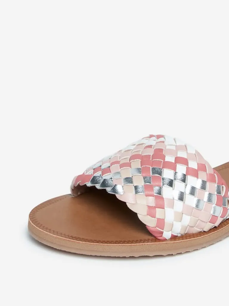 LUNA BLU Pink Weave Design Slides