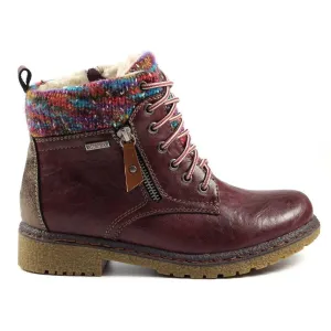 Lunar GLB099 Jalapeno Ladies Burgundy Waterproof Zip & Lace Ankle Boots