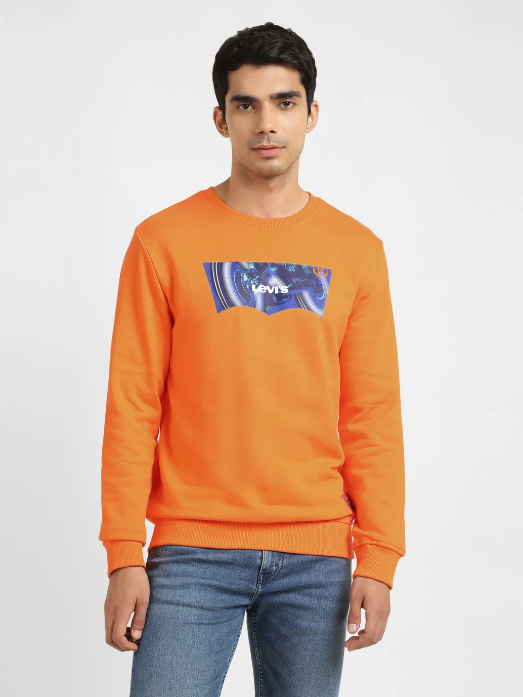 Men's Solid Orange Crew Neck Sweatshirt