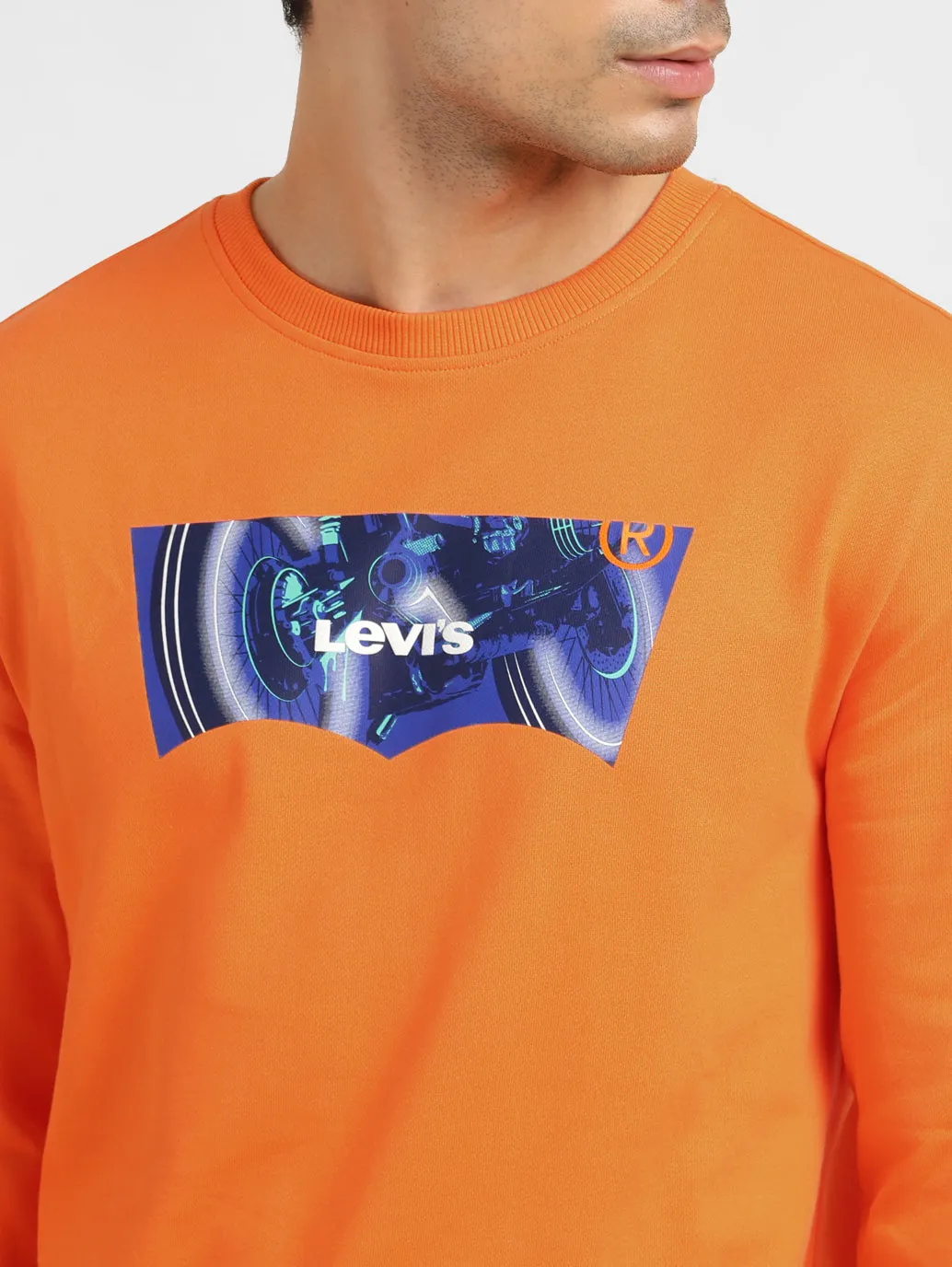 Men's Solid Orange Crew Neck Sweatshirt