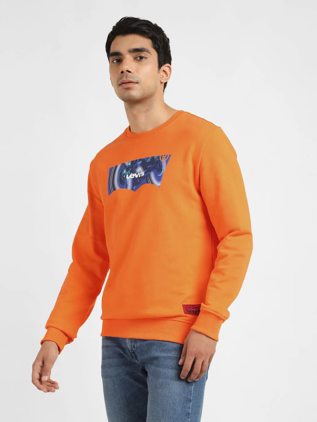 Men's Solid Orange Crew Neck Sweatshirt