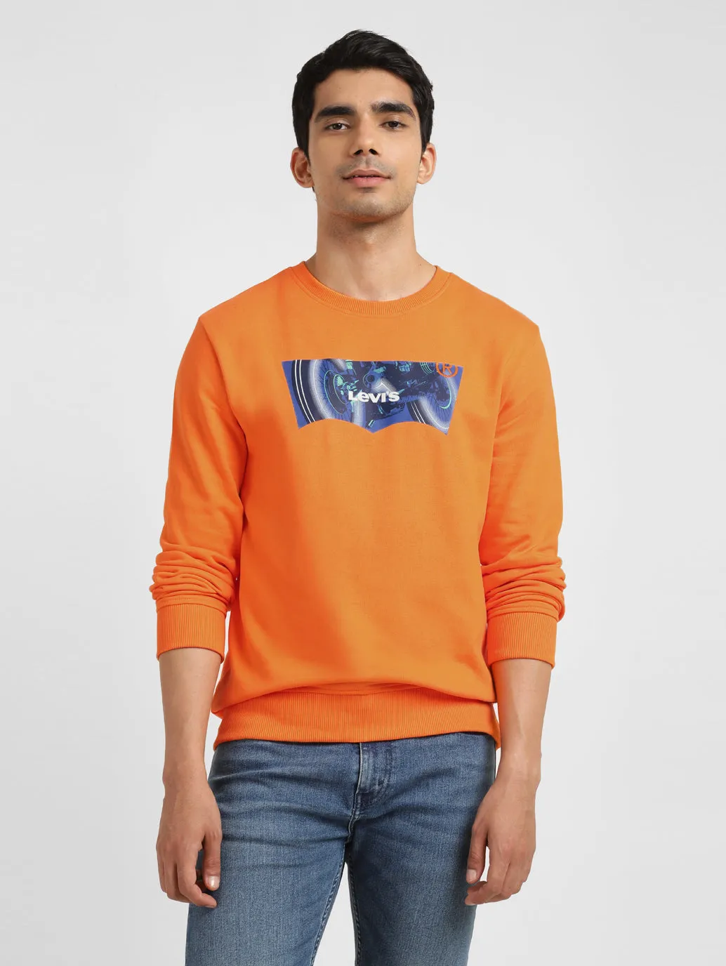 Men's Solid Orange Crew Neck Sweatshirt