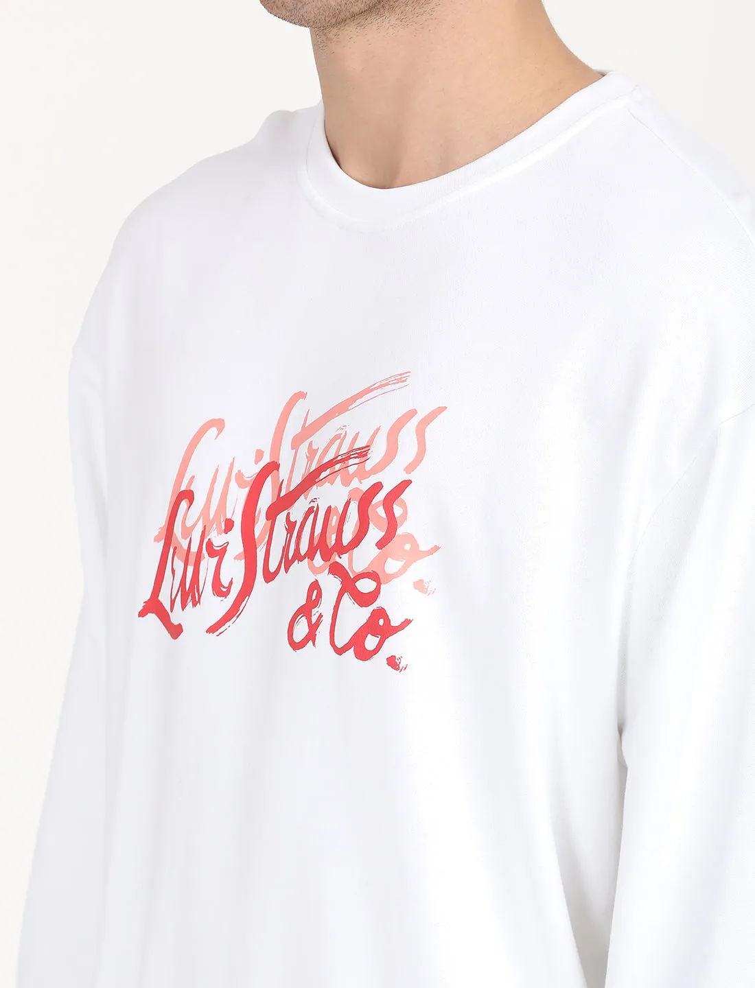 Men's Solid White Crew Neck Sweatshirt