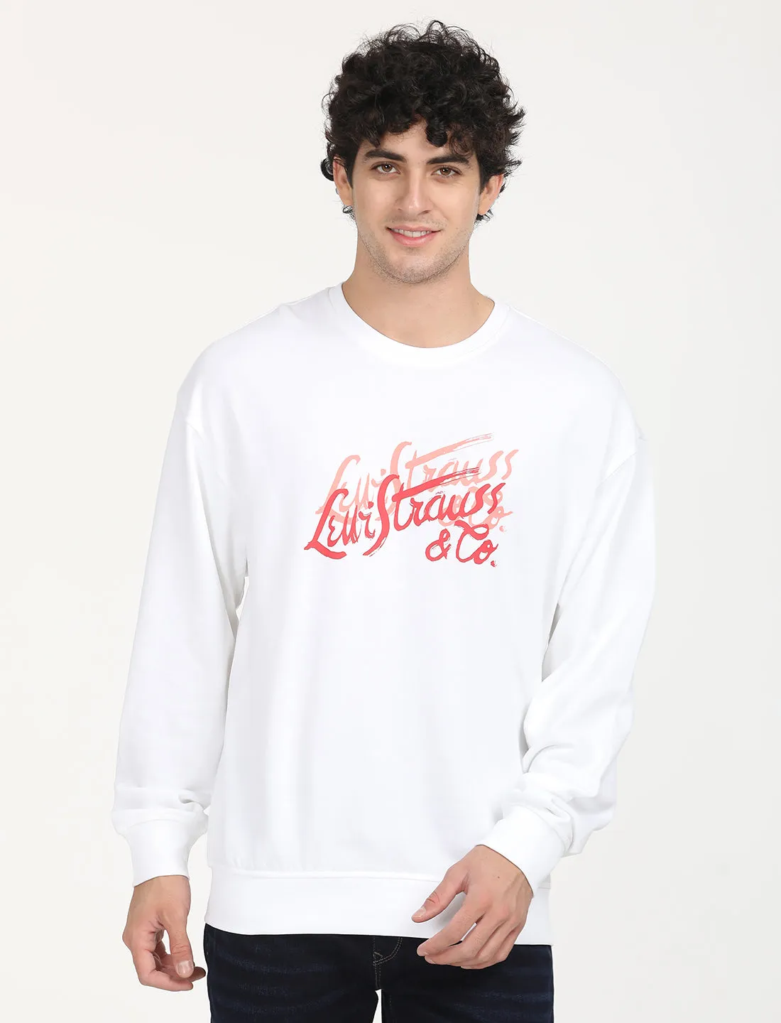 Men's Solid White Crew Neck Sweatshirt