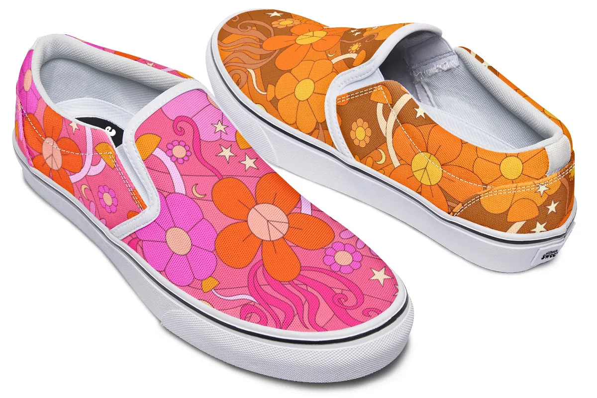 Molly's Mismatched Retro Daisies Slip Ons