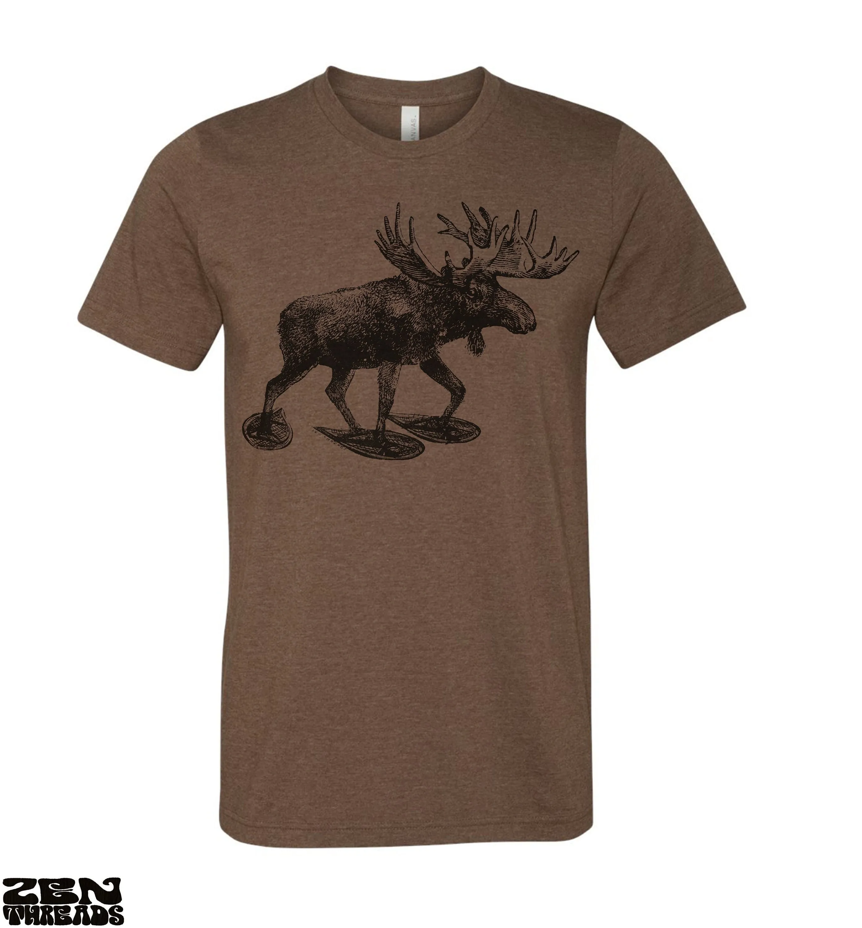 Moose in Snow Shoes Unisex T-Shirt - Soft Vintage Tee for Animal Lovers