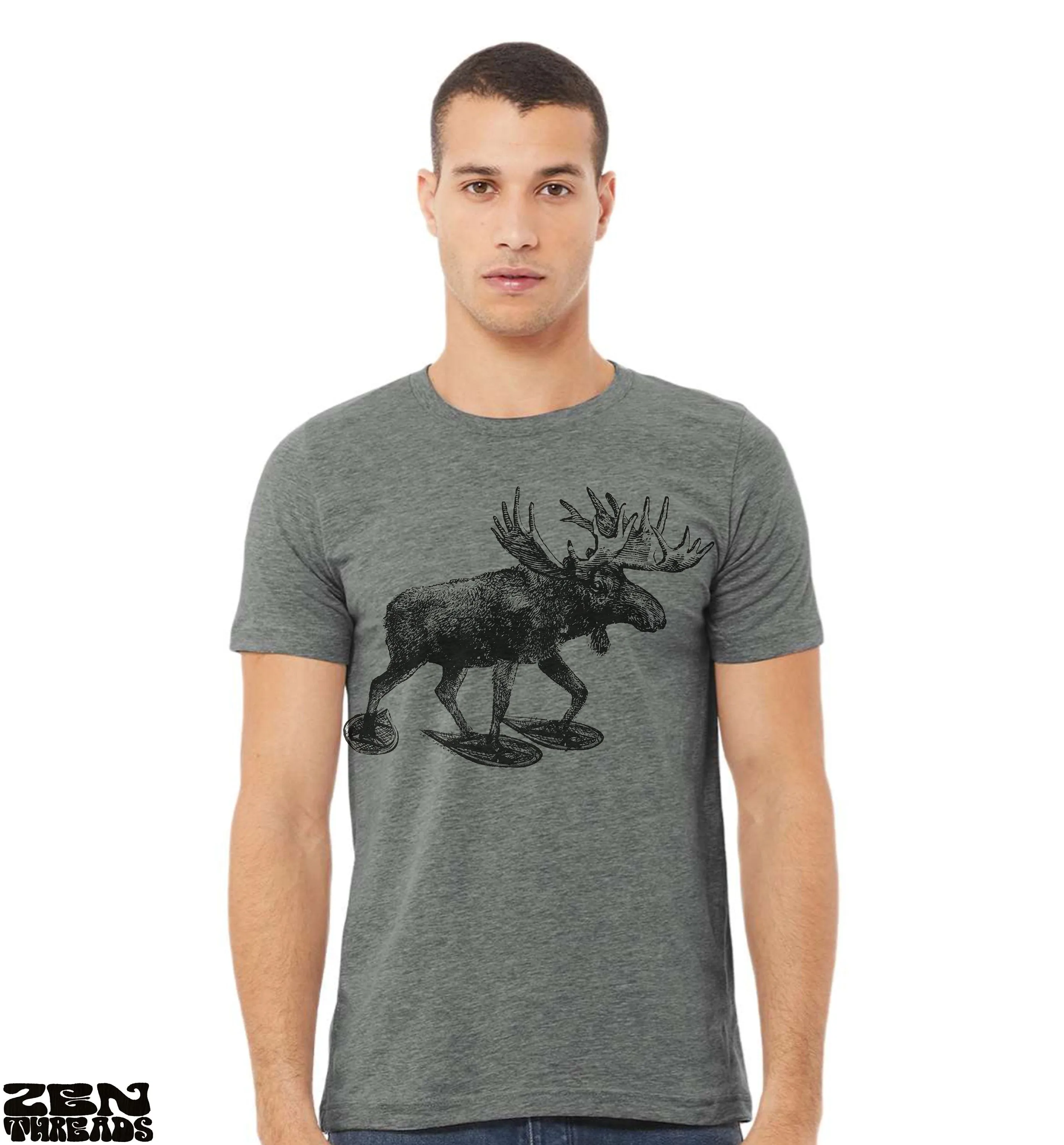 Moose in Snow Shoes Unisex T-Shirt - Soft Vintage Tee for Animal Lovers